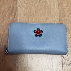 Fendi Blue GUC Women's Wallet with Floral Accent